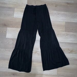 Luukse Elegant Black Satin Feel Wide-Leg Women's Pants Large